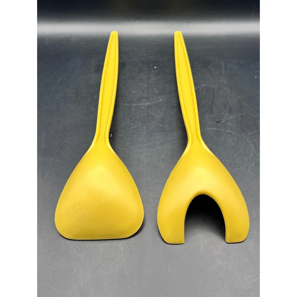 Vintage Mustard-Yellow Hard Boiled Egg Server‎ Set Spoon Utensils Kitchen 11.25